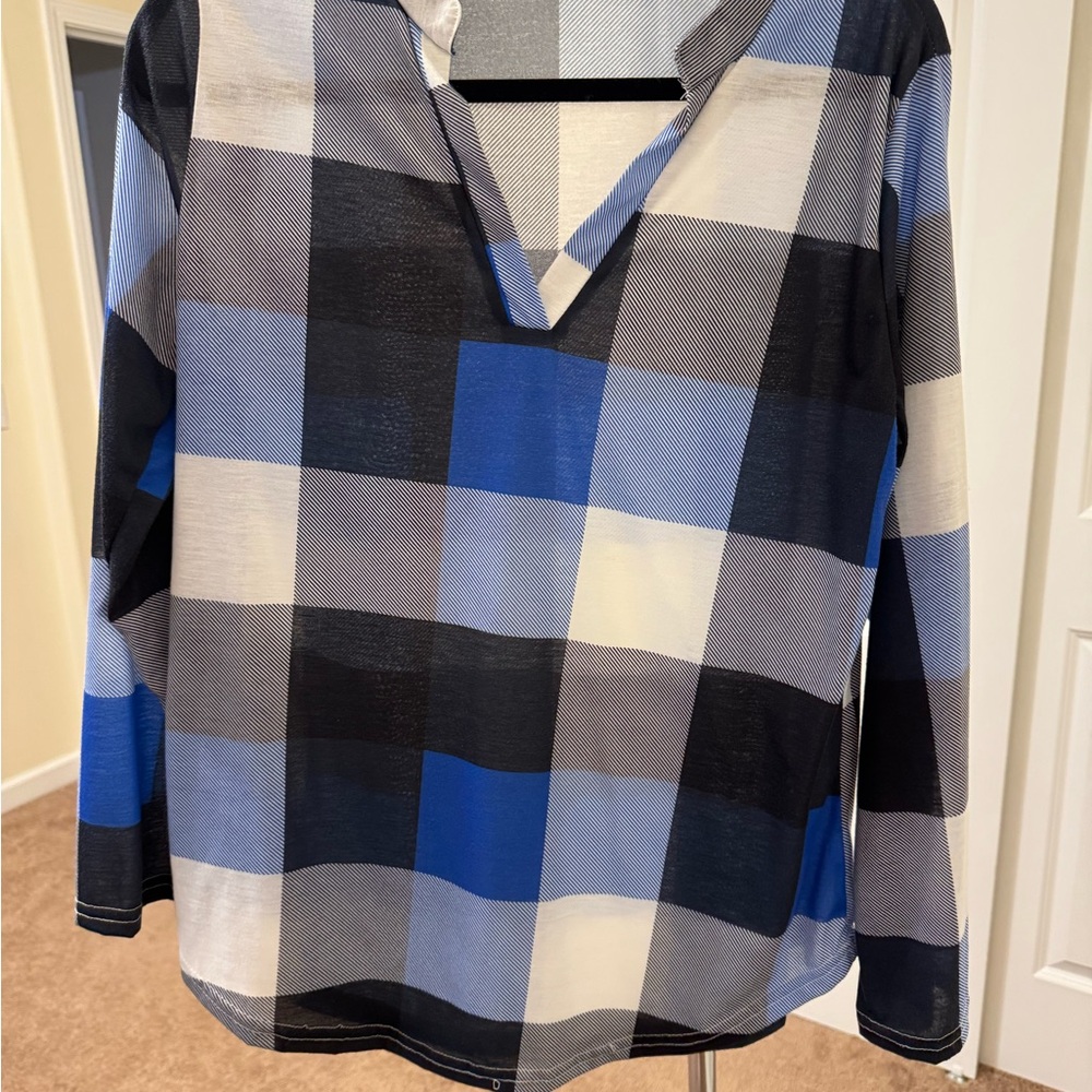 Plaid V-Neck Women's Top